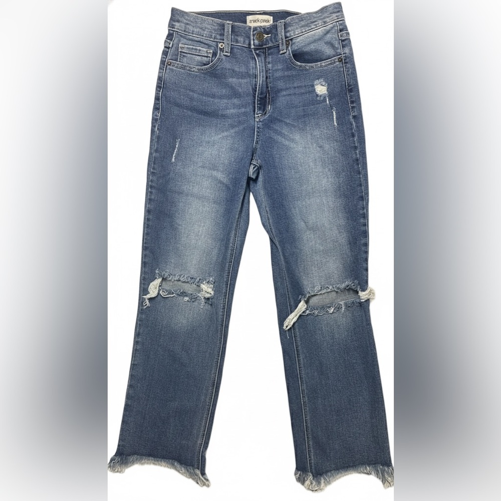Sneak Peek Women's Distressed Blue Straight Leg Jeans